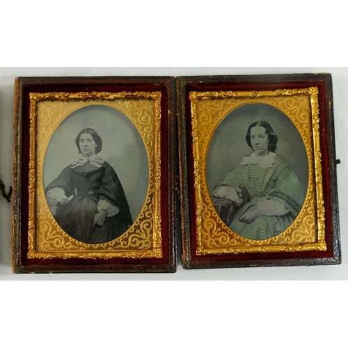 319A - Five 19th century ambrotypes featuring women and each housed within gilt metal mount and velvet surr... 