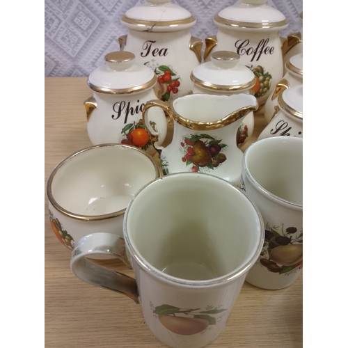 21 - Large collection of Staffordshire fruit design kitchen items