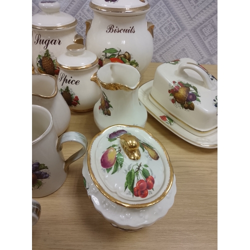 21 - Large collection of Staffordshire fruit design kitchen items