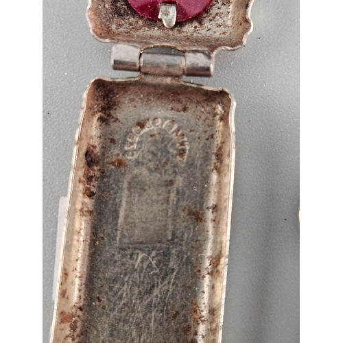 48 - Antique pocket shrine, porta saint, travellers shrine, little statue, miniature silver plated statue... 