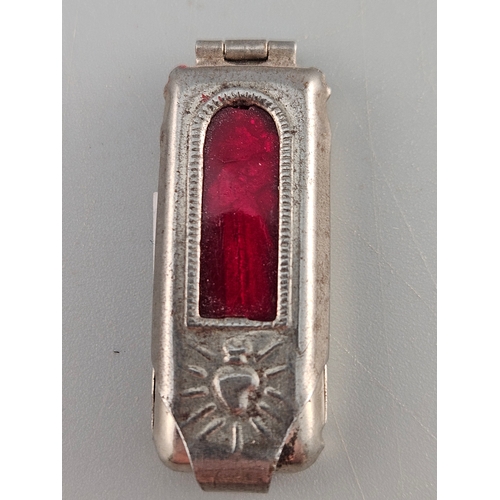 48 - Antique pocket shrine, porta saint, travellers shrine, little statue, miniature silver plated statue... 