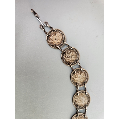 49 - VINTAGE SILVER 3 PENCE COIN SWEETHEART BRACELET
gross weight 12.5g