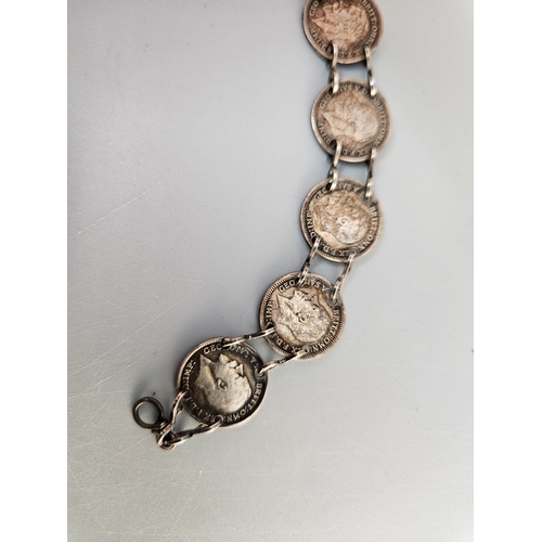 49 - VINTAGE SILVER 3 PENCE COIN SWEETHEART BRACELET
gross weight 12.5g