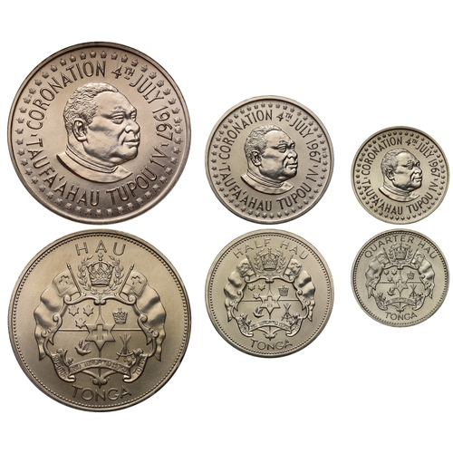 393 - Tonga, King Taufa'ahau (1965-2006), palladium 3-coin Set, 1967, celebrating the Coronation of Taufa'... 