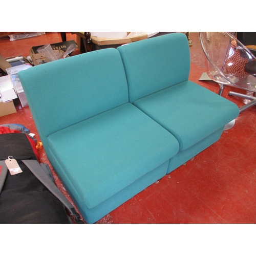 368 - A pair of reception chairs upholstered in turquoise coloured fabric