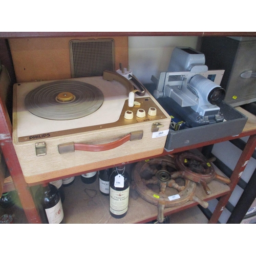 183 - A retro Philips stereo portable record player together with a Malik retro slide projector