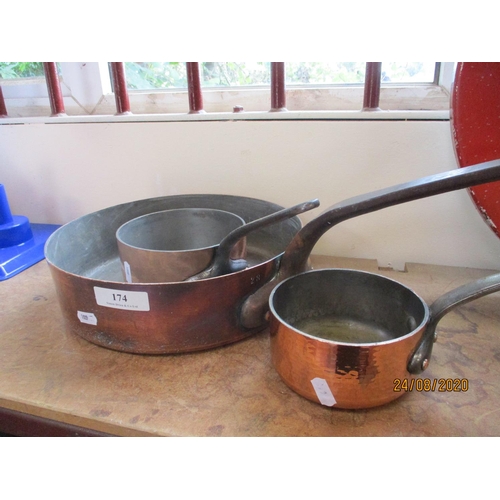 174 - Three French copper saucepans