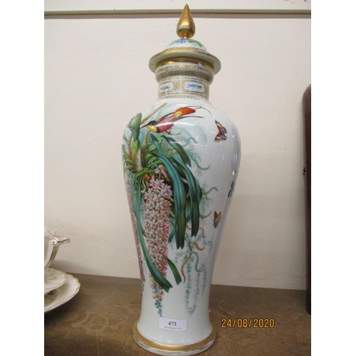 473 - A fine nineteenth century porcelain vase and cover with hand painted and gilded decoration 68cm tall