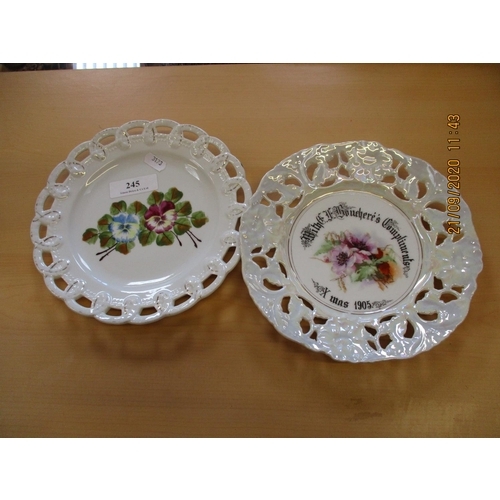 245 - An E.F. Bouchere Christmas compliment plate dated 1905 together with another ribbon plate