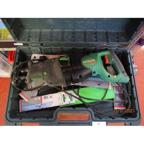 47 - A Hitachi CR13v8 sabre saw together with a Hitachi 9.6 volt 90 degree angle drill