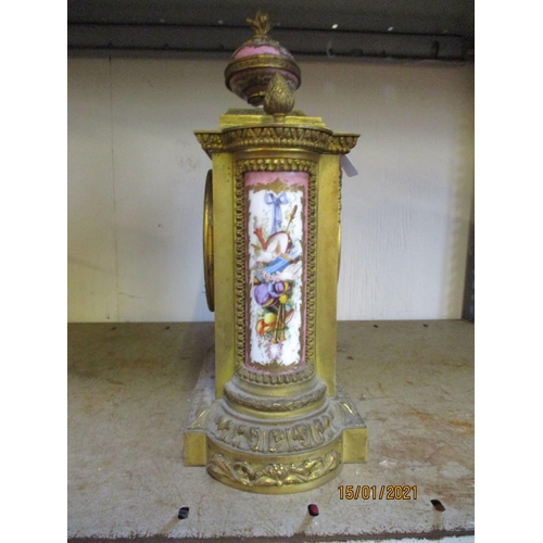 57 - A French ormolu and Sevres pattern rose pompadour porcelain mantle clock in the Louis XVI style the ... 