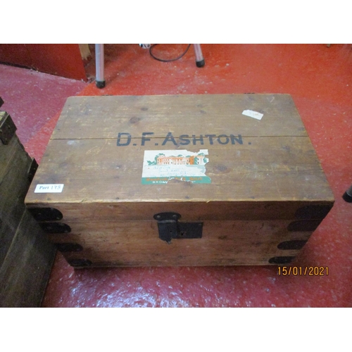 173 - A nineteenth century metal bound dome top trunk together with a metal bound pine chest