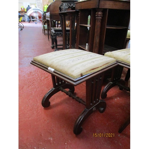 227 - A pair of early Victorian rosewood square stools each with pierced end supports and down curved legs