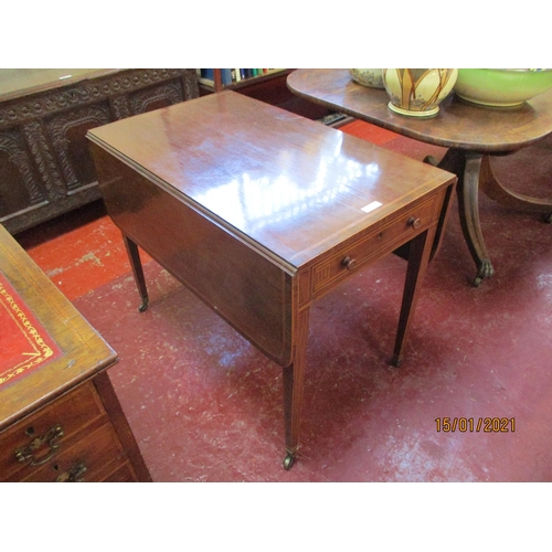 260 - A late George III inlaid and cross banded partridge wood rectangular Pembroke table fitted a drawer ... 