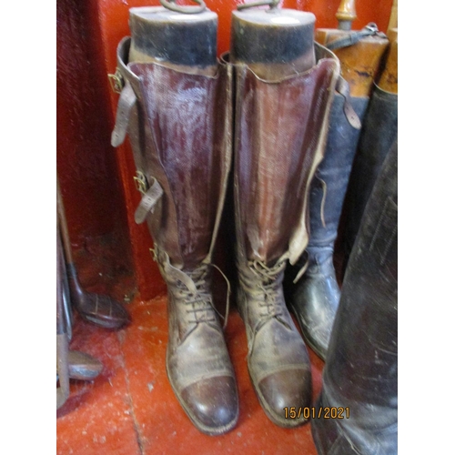 356 - Three pairs of vintage leather riding boots complete with wooden boot trees by Messrs. Maxwell of Do... 