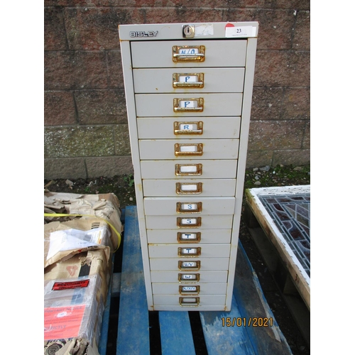 23 - A Bisley fifteen drawer document filing cabinet