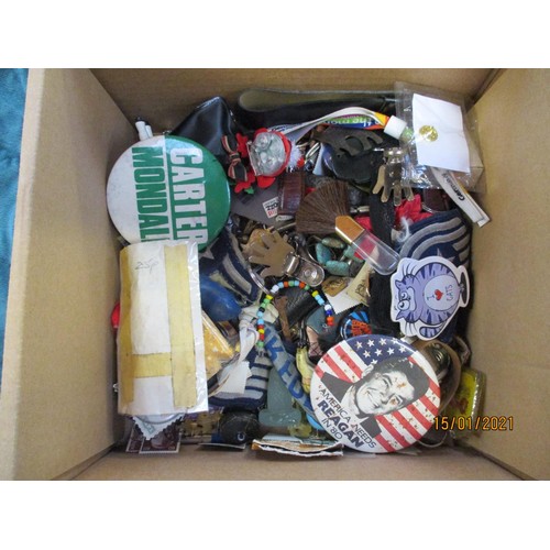 132 - Assorted pin and lapel badges, souvenir postcard books, badges and other miscellanea