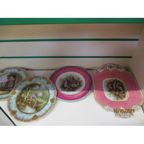 130 - A set of four Paris hand painted porcelain plates together with two others depicting sea shells