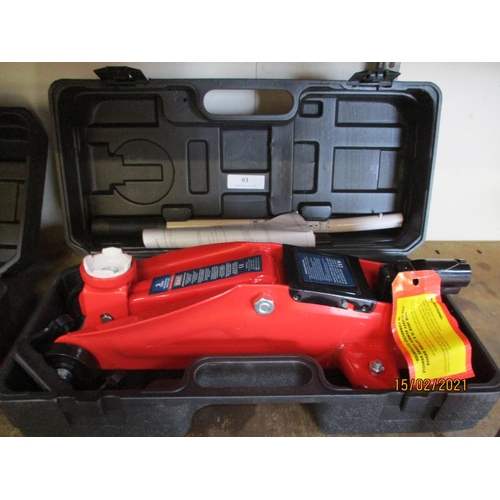 93 - A Sealey 2 ton short chassis hydraulic trolley jack - new