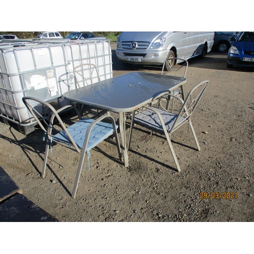 41 - A metallic glass topped patio table together with four matching chairs