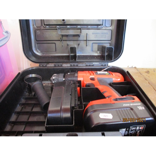 135 - A Black & Decker 18 volt rechargeable drill together with various other tools and accessories