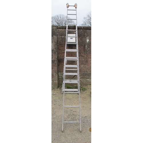 44 - An aluminium ladder together with an aluminium step ladder