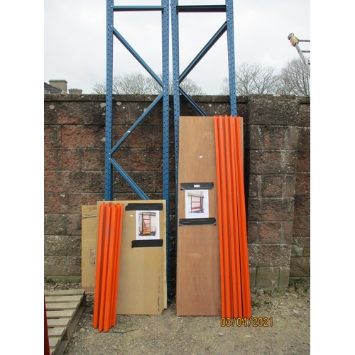 45 - A range of metallic ware house shelving complete with wooden shelves