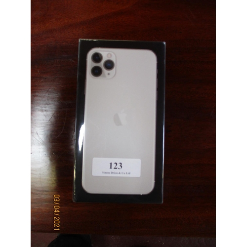 123 - An iPhone 11 Pro Max 64gb (silver) mobile telephone - new factory sealed - Customs seized item