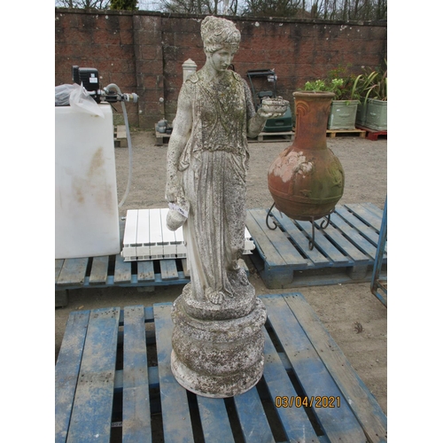 75 - A reconstituted stone garden statue of a neo classical woman on plinth