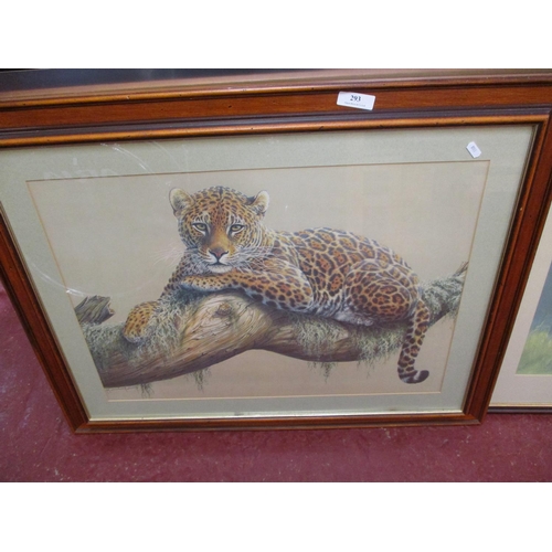 293 - David Shepherd, study of an elephant together with a framed print of a leopard