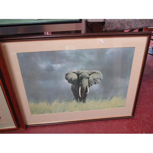 293 - David Shepherd, study of an elephant together with a framed print of a leopard