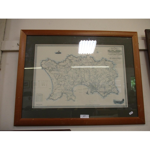 437 - A print of a map of the Island of Jersey by Hugh Godfray 1849