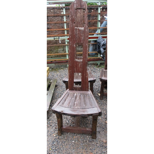 26 - A set of six rustic reclaimed timber garden chairs