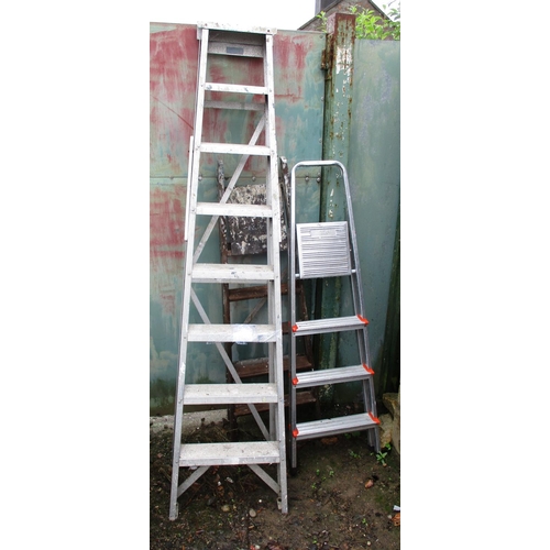 46 - Two aluminium step ladders together with a wooden step ladder