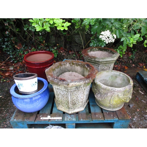 53 - A selection of reconstituted stone and salt glazed stone ware planters and urns