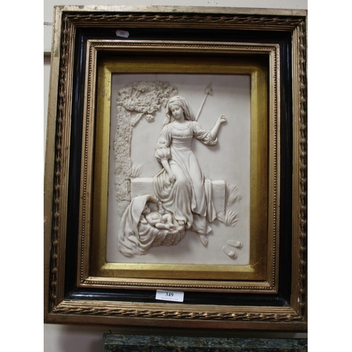 349 - A reconstituted stone relief of a woman and child in a heavy gilt and ebonised frame