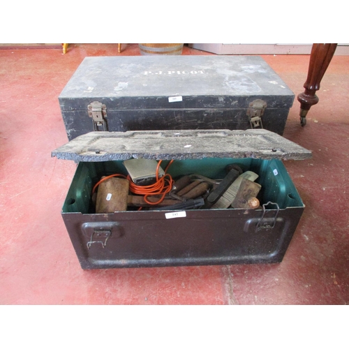242 - A ammunition box containing a variety of carpentry tools