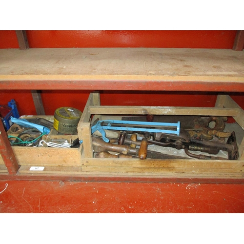 107 - An accumulation of vintage hand tools, fixings, fastenings etc.