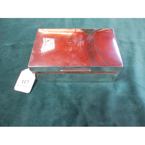 117 - A silver box (Birmingham 1939) with inscription Burma 1941 Hemming & Walker