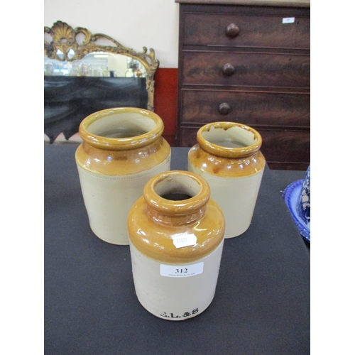 312 - Three vintage salt glazed stone ware jars