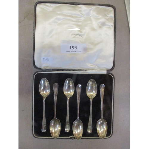 193 - A cased set of six silver teaspoons retailed by E.J. Gallichan of Jersey