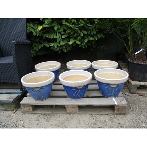 60 - Six blue glazed plant pots