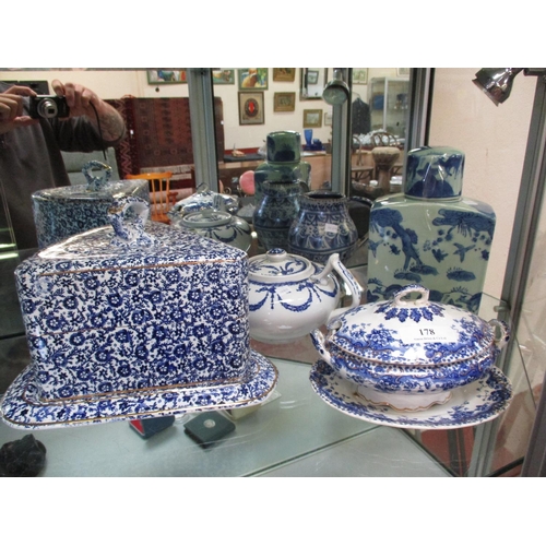 178 - A collection of blue and white china including a cheese dish and cover etc.