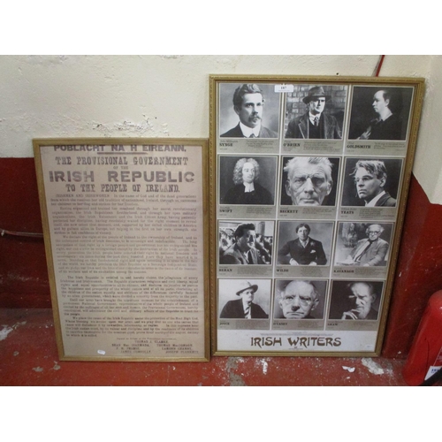 187 - An Irish Republic poster together with a framed poster depicting Irish writers