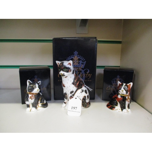 197 - Three Royal Crown Derby paper weights modelled as cats