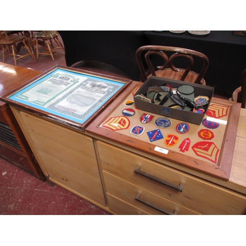 333 - Various frames containing royal and Occupation memorabilia, a mixed medium picture of the Queen Mary... 