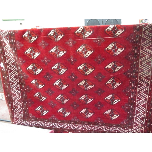 338 - A floor rug on red patterned ground (200cm x 350cm)