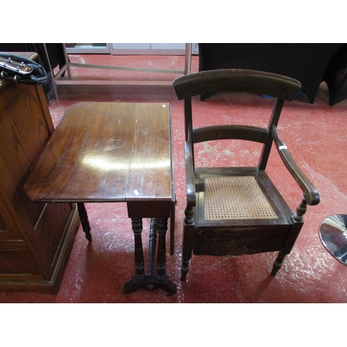 276 - An Edwardian walnut Sutherland tea table together with a commode chair