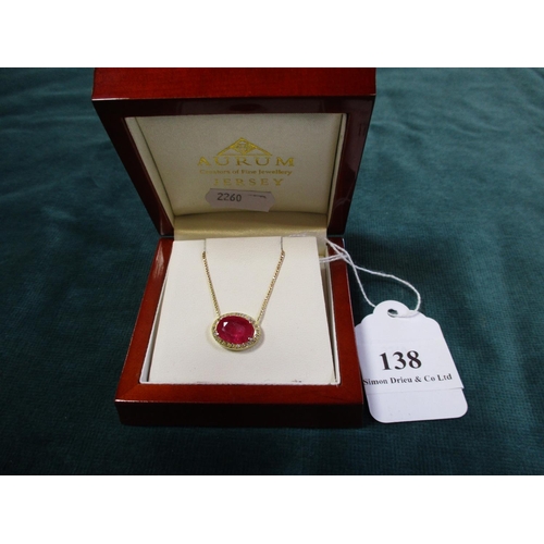 138 - An 18 carat gold large ruby and diamond encrusted pendant on 18 carat gold chain