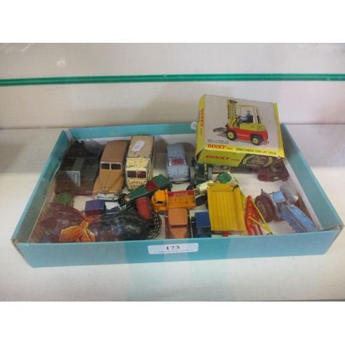 173 - A Dinky diecast model of a forklift truck in original box together with a range of other vintage die... 